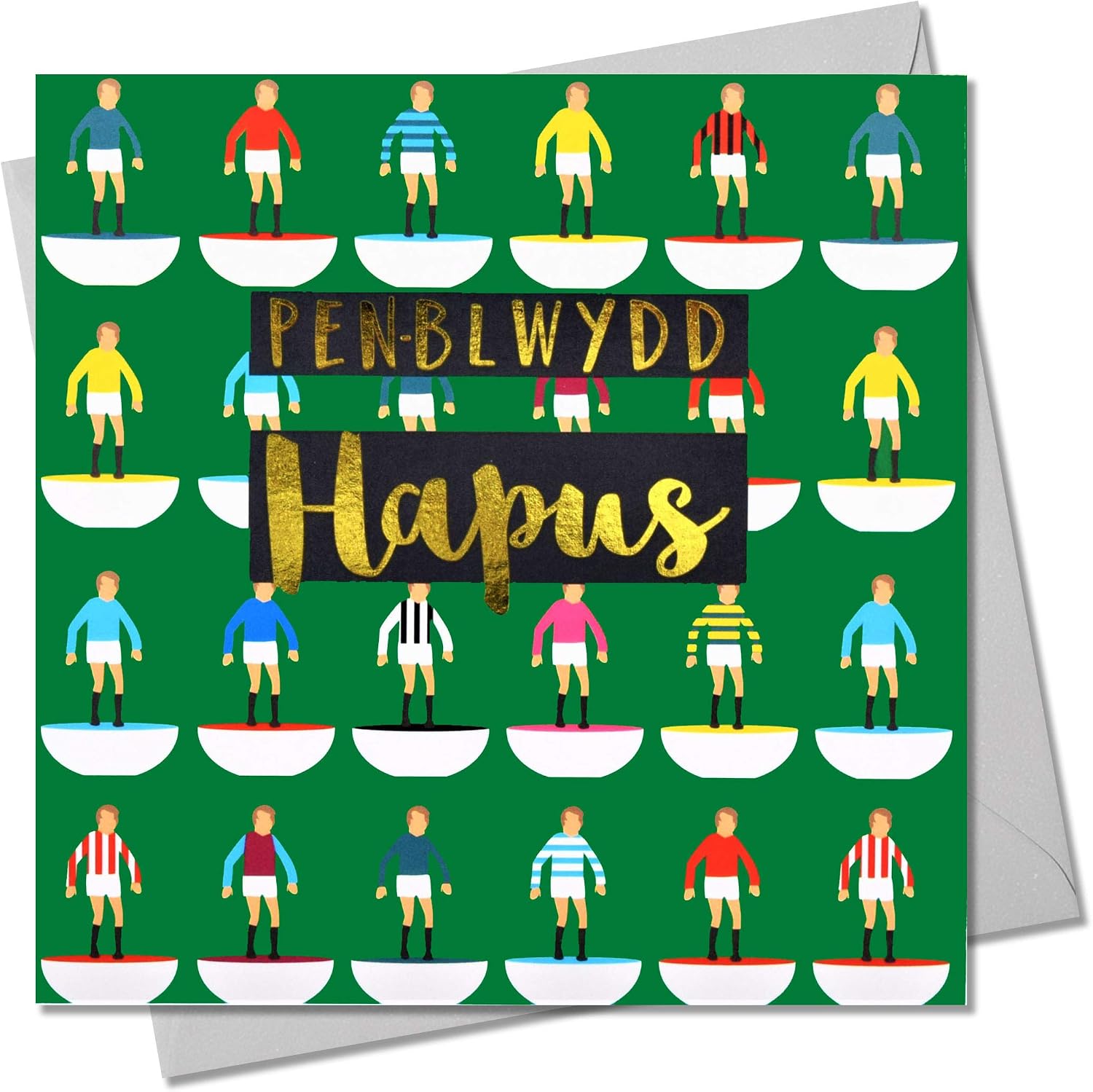 Claire Giles Greeting Cards, Welsh Happy Birthday Card, Penblwydd Hapus, Footballers Design Birthday Greeting Card
