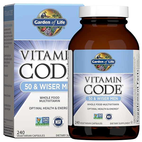 GARDEN OF LIFE MULTIVITAMIN FOR MEN – VITAMIN CODE 50 & WISER MEN’S RAW WHOLE FOOD VITAMIN SUPPLEMENT WITH PROBIOTICS, VEGETARIAN, 240 CAPSULES