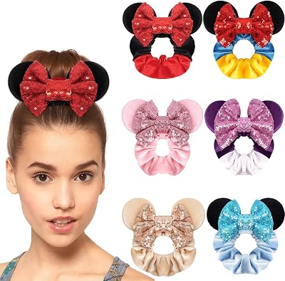 MiDoDo 6 Pack Velvet Mouse Ears Bows Hair Scrunchies Hair Ties