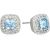 Amazon Essentials Sterling Silver Cushion Cut Birthstone and Created White Sapphire Halo Stud Earrings