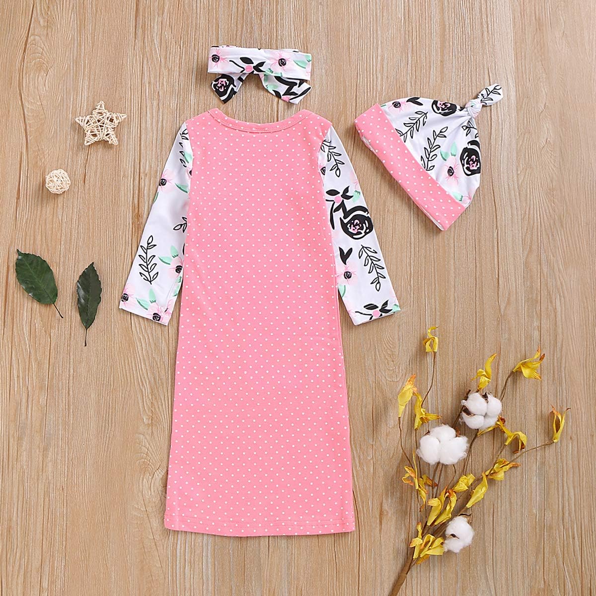 Dramiposs 3PCS Newborn Hello World Nightgown Baby Coming Home Outfits Sleepwear with Headband and Hat: Clothing