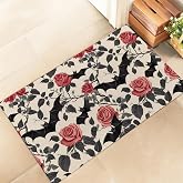 amepay Vintage Gothic Bat Indoor Door Mat – Stylish 17x29.5in Non-Woven Fabric Floor Doormat with Retro Floral Rose Design, for Porch Insider,Bedroom,Living Room – Halloween Festival Decor Rug Gifts