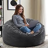 Kromax Large 3.5FT Bean Bag Chair for Kids, Teens, Adults, Memory Foam, Easy to Clean Washable Soft Suede Cover, Reinforced Zipper, Perfect for Living Room, Den, Bedroom, or Dorm, Dark Grey