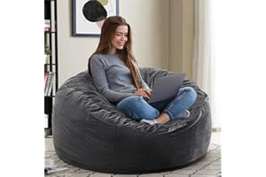 Kromax Large 3.5’ Bean Bag Chair for Kids, Teens, Adults, Memory Foam, Easy to Clean Washable Soft Suede Cover, Reinforced Zipper, Perfect for Living Room, Den, Bedroom, or Dorm, Dark Grey