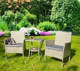 GardenCo Rattan Weave Bistro Set - 2 Chairs & Glass Top Table - Grey view 2