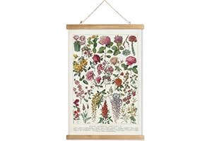 XIAOAIKA Vintage Wildflowers Poster Hanger Frame, Retro Style Wall Decor Art Painting, Patterns are Printed on Linen Without Fading, Scrolls Made of Fir are Durable (16 x 23 inches)