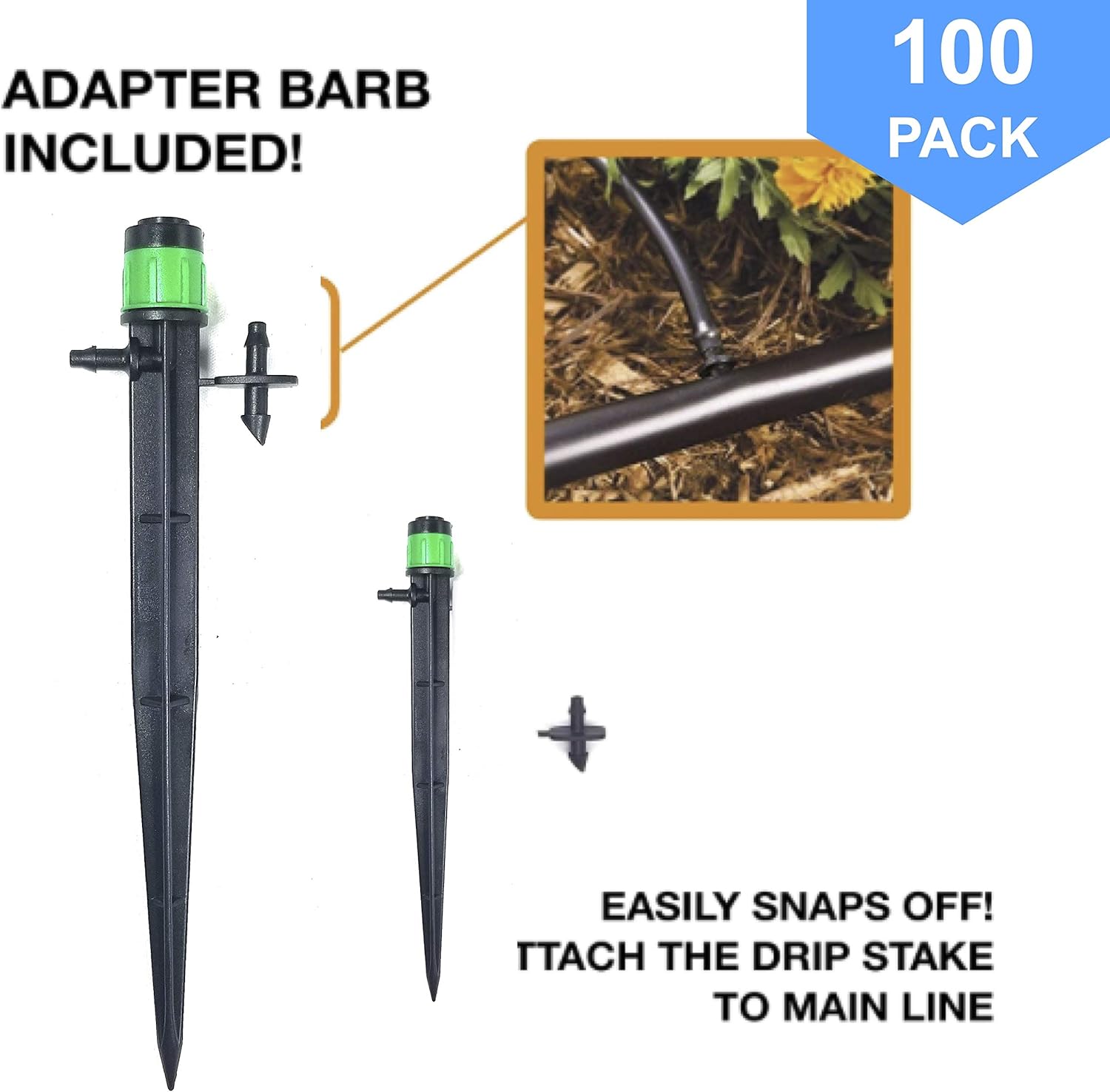 (100-PACK) - 1/4" Inch 360 Degree Drip Emitter On 6" Stake - Vortex Sprayer Adjustable Flow 0-20 GPH, Fits 1/4 (4-6mm) Drip Irrigation Tubing - Micro Bubbler Drippers for Drip Irrigation : Garden & Outdoor