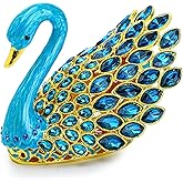 YU FENG 3.7inch Enamel Blue Gems Swan Trinket Box Hinged Hand-Painted Jewelry Storage Ring Holder Keepsake Box Animal Figurine Collectible Wedding Favor Christmas Gift
