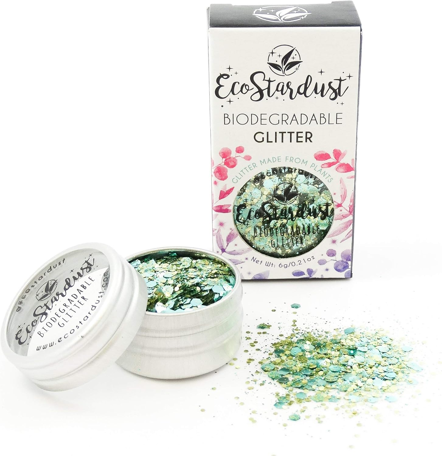 EcoStardust Turquoise Treasure Biodegradable Glitter ✶ Festival Bioglitter Cosmetic Face Body Hair Nails 6g/10ml