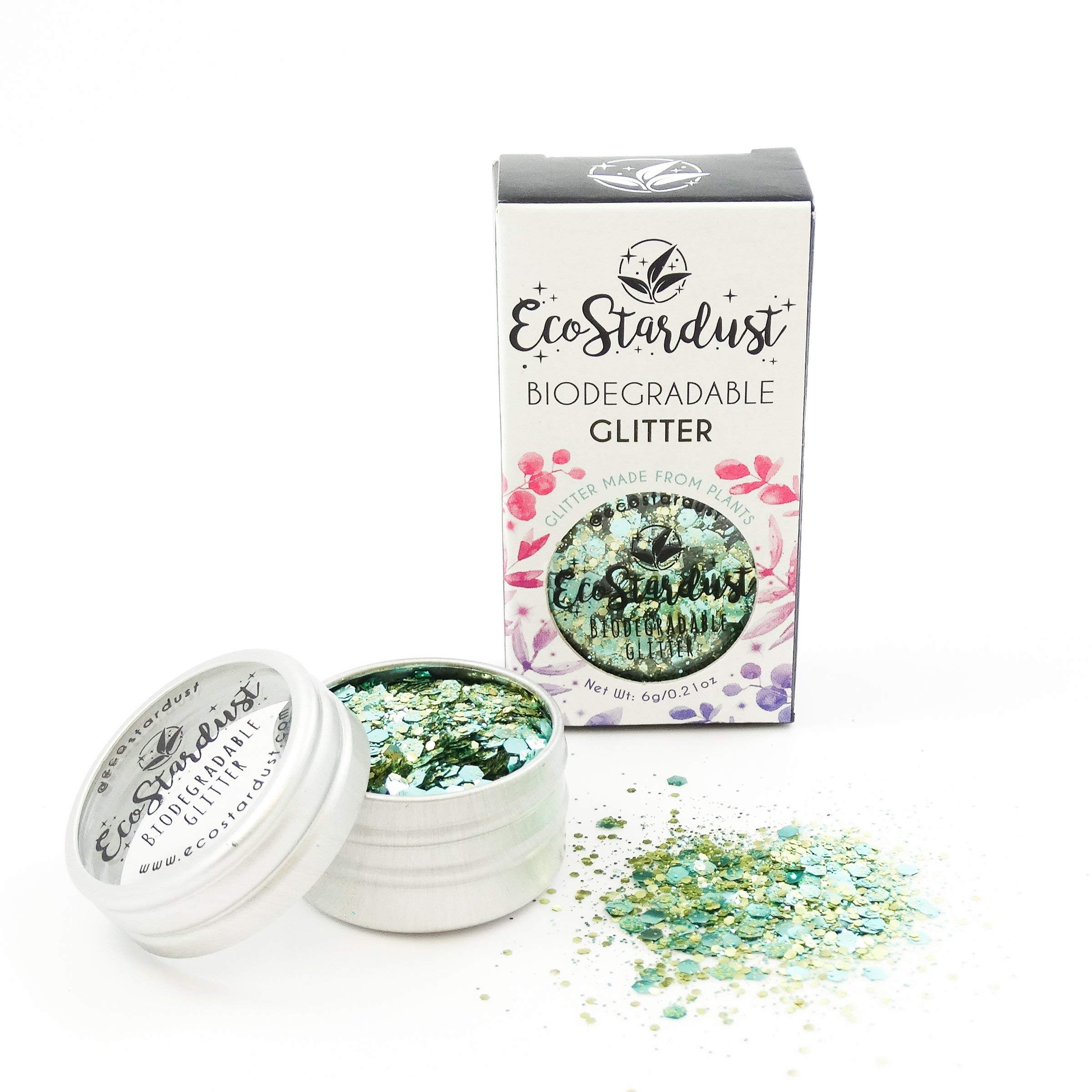 EcoStardust Turquoise Treasure Biodegradable Glitter ✶ Festival Bioglitter Cosmetic Face Body Hair Nails 6g/10ml