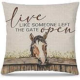 PUHEI Horse Pillow Covers 18x18,Rustic Farmhouse Live Like Someone Left The Gate Open Floral Throw Pillow Covers，Horse Gifts for Women,Farm Cottagecore Animal Living Room Bedroom Home Decor