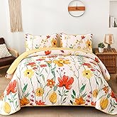 Anibedding Quilt Set Queen Size, Yellow Floral Reversible Bedspread Soft Microfiber Lightweight Queen Size Quilt Bedding Sets Reversible Coverlet for All Season(Queen, 96"x90")
