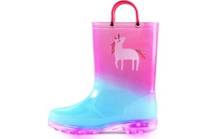 K KomForme Toddler Light Up Rain Boots for Girls Boys Waterproof Rain Boots with Handles Outdoors