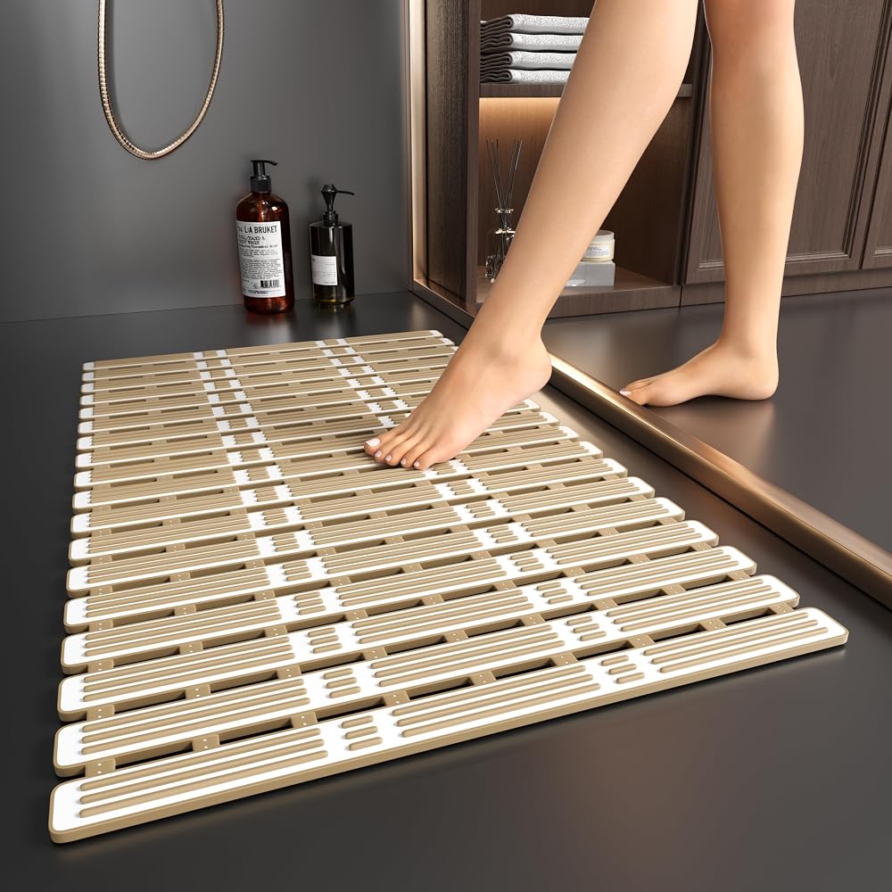XIYUNTE Shower Mat Non Slip 68x40 cm Anti Mould Cut to Size Brown
