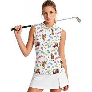Golf Shirts for Women Sleeveless Golf Clothes Ladies Collared Zipper Up Workout Tank Tops Womens Sport Outfits