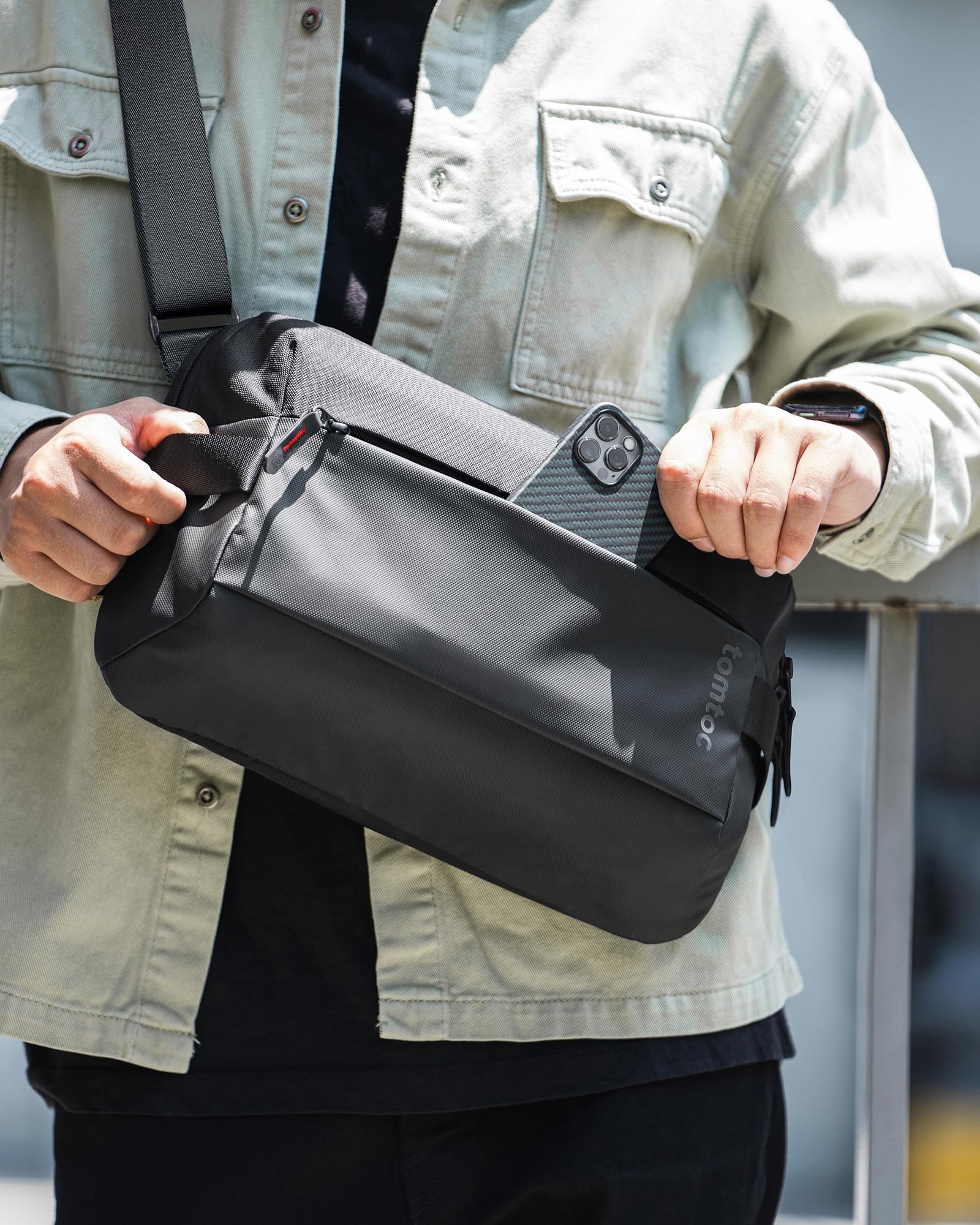 tomtoc Compact EDC Sling Bag, Minimalist Chest Shoulder Backpack Crossbody Bag for Men Women, Lightweight Carry Casual Bag