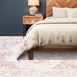 Area Rug 6x9 Vintage Rug: Washable Indoor Medallion