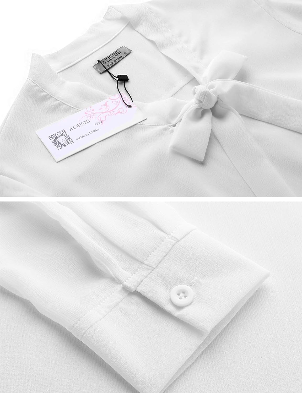 ACEVOG Womens Bow Tie Neck Long/Short Sleeve Casual Office Work Chiffon Blouse Shirts Tops: Clothing
