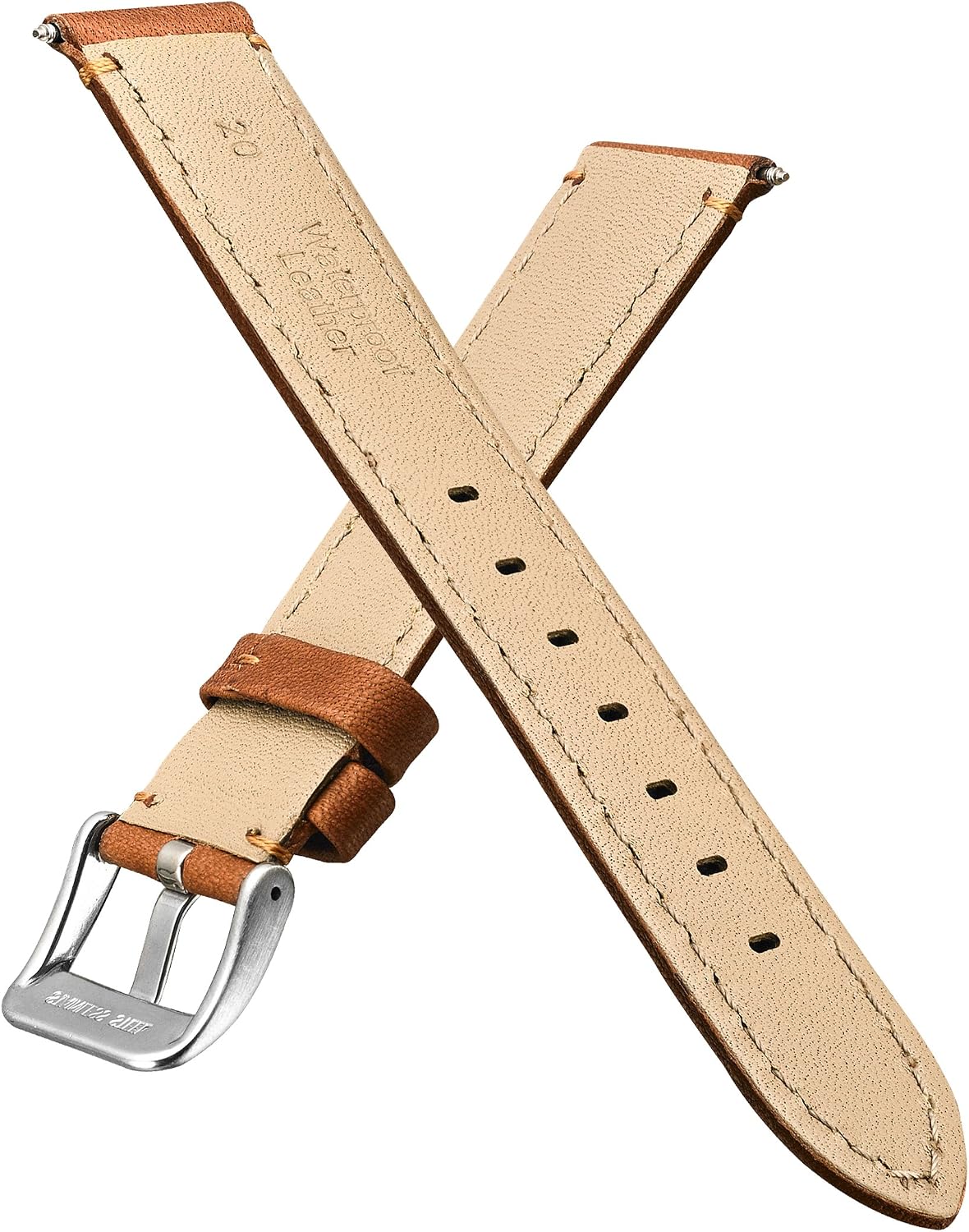 ALPINE Padded soft genuine waterproof leather watch strap - black, brown, tan - 18mm - 24 mm - TAN 20 MM, 20MM - Image 5