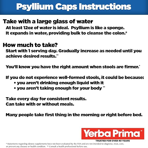 YERBA PRIMA PSYLLIUM HUSKS VEG CAPS, 400 CAPSULES (625MG) – VEGAN, NON-GMO, GLUTEN FREE, COLON CLEANSER, DAILY FIBER SUPPLEMENT FOR GUT HEALTH & REGULARITY