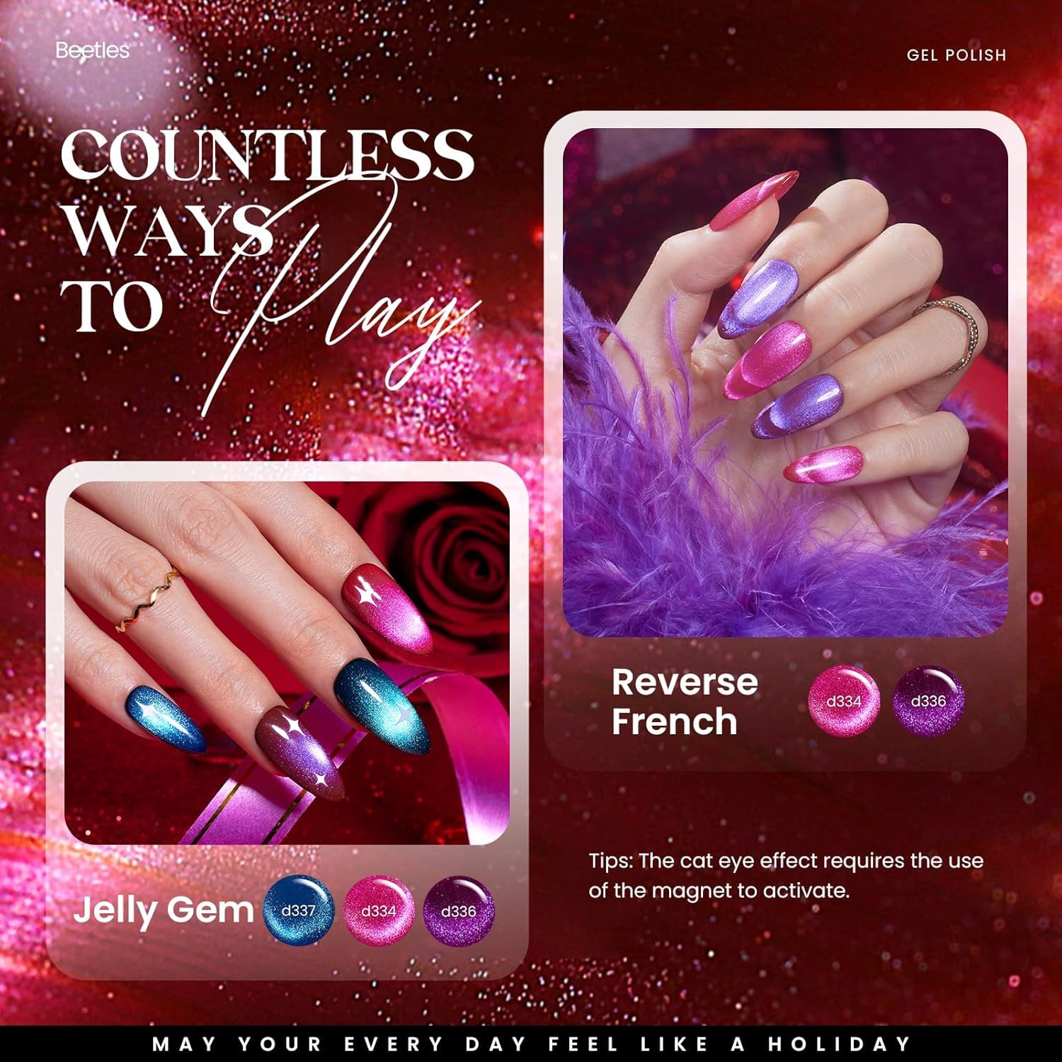 Beetles Cat Eye Gel Nail Polish Set, 20 Colors Magnetic Gel Polish Red Purple Blue Color Polish Set with Double-ended Pen and Magnet, Base&Top Coat, Manicured Soak Off UV Spring Gifts for Women - Image 4