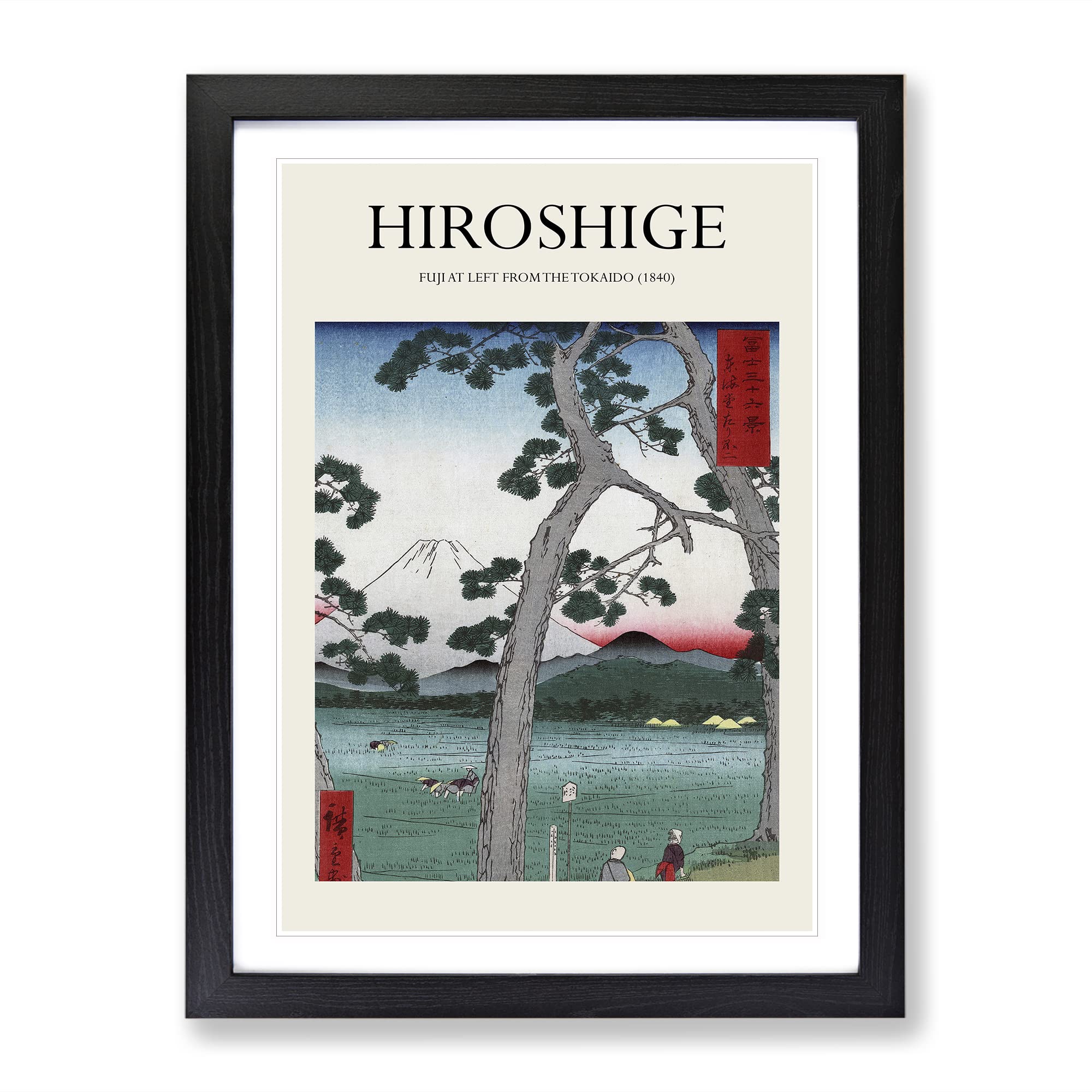 Fuji On The Left Of Tokaido Road By Utagawa Hiroshige Exhibition Museum Asian Japanese Framed Wall Art Print, Ready to Hang Picture for Living Room Bedroom Home Office Décor, Black A4 (34 x 25 cm)