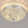 DLLT Modern Flush Mount Crystal Ceiling Light, 2-Light Small Chandelier Close to Ceiling Light Fixtures for Bedroom, Entryway, Foyer, Hallway, Dining Room, Chrome Finish Bowl Shape Shade E12