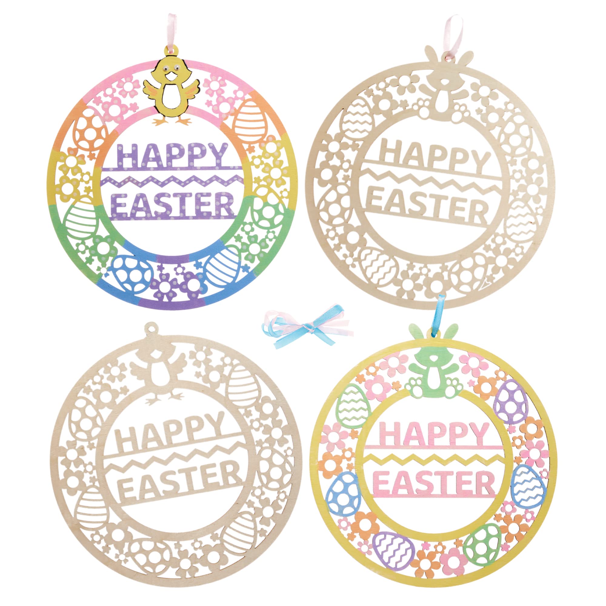 Baker Ross FX496 Easter Wooden Filigree Wreaths - Pack of 4, Kids Make Your Own Easter Decorations
