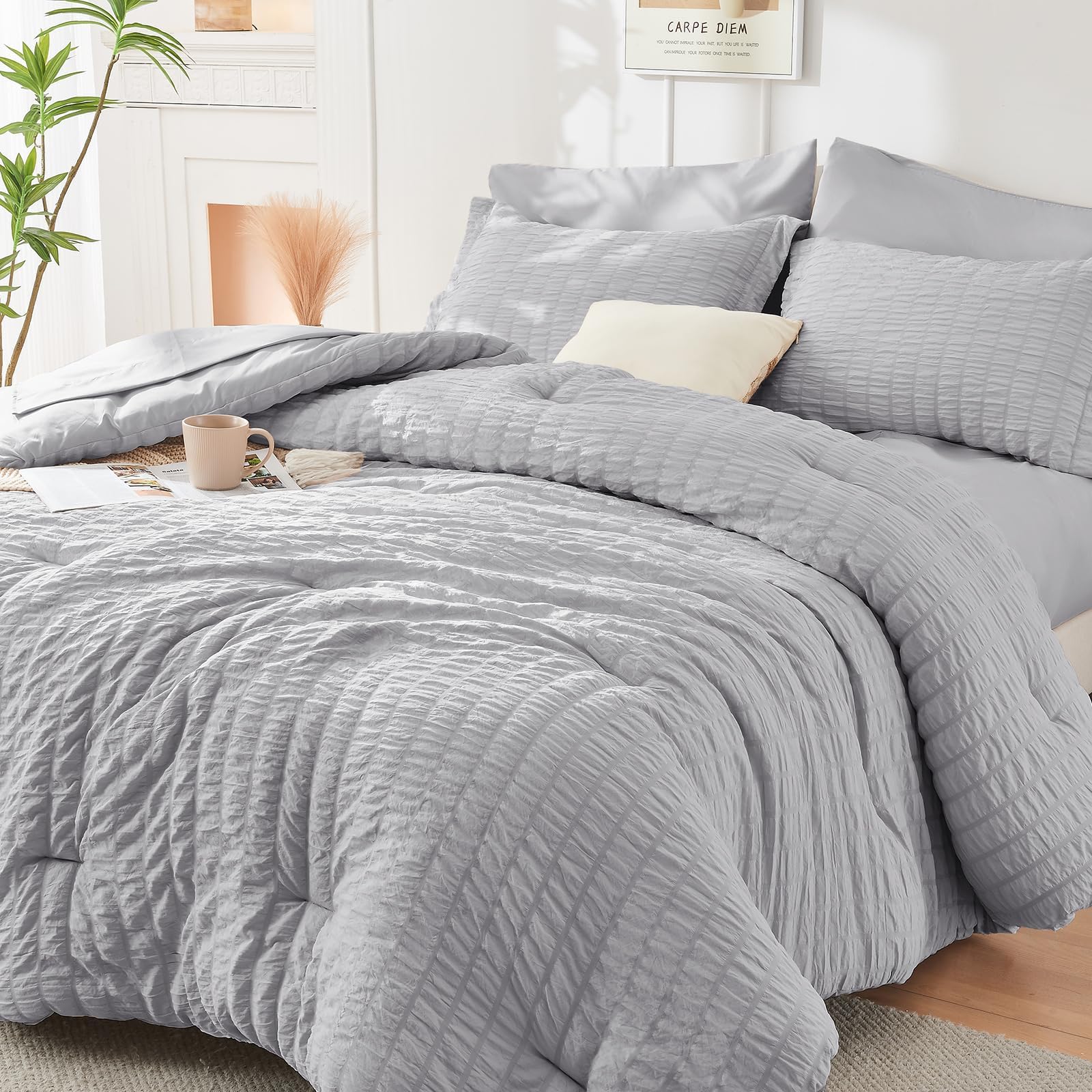 HYMOKEGE Light Grey Full Size Comforter Sets