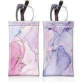 [2 Pack] Fintie Eyeglasses Pouch with Cleaning Cloth, Portable Squeeze Top Leather Glasses Case Sunglasses Bag, Glittering Marble + Lilac Marble
