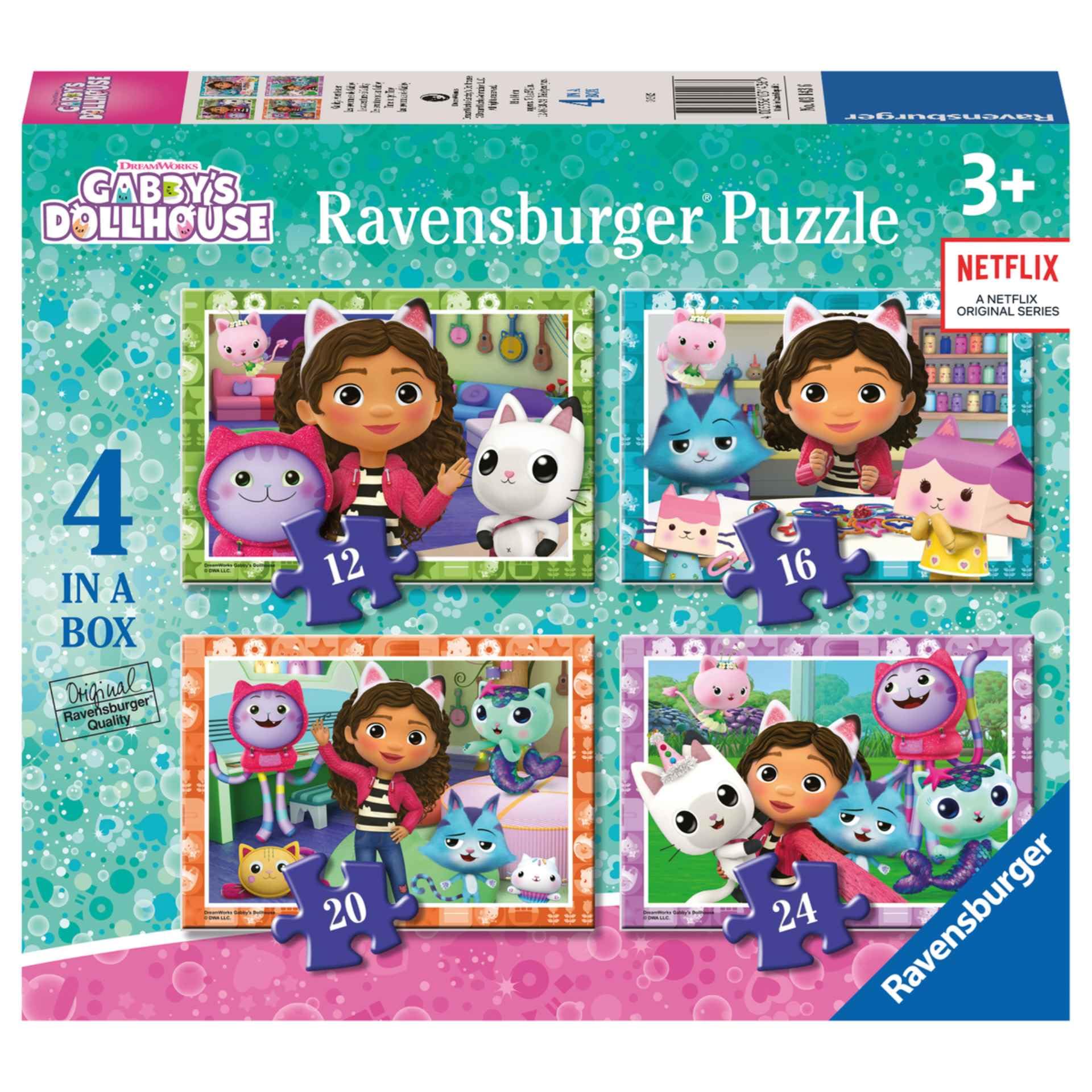 Ravensburger Gabby’s Dollhouse Jigsaw Puzzles for Kids Ages 3 Years and Up - 4 in a Box (12, 16, 20, 24 Pieces) - Educational Puzzles for Toddlers