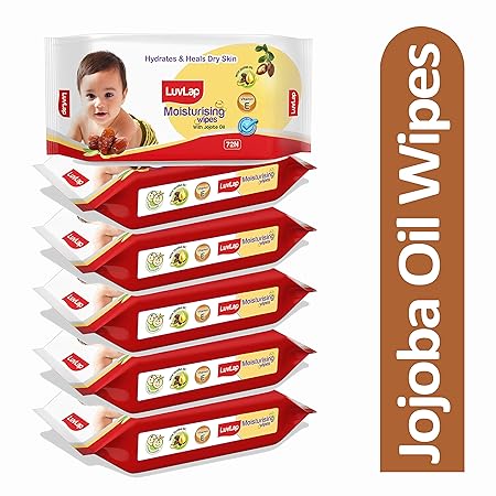 LuvLap Paraben Free Baby Wipes with Jojoba Oil (72 Wipes/Pack, Pack of 6)