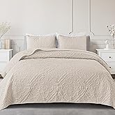Exclusivo Mezcla Quilts Queen Size Bedding Set with 2 Pillow Shams, Lightweight Brich Beige Full Queen Quilt Bedspread with Vintage Damask Pattern, Soft Bedspreads Coverlets for All Seasons