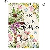 AVOIN colorlife He Is Risen Easter Garden Flag 12x18 Inch Double Sided Outside, Lamb Flowers Cross Yard Outdoor Decoration