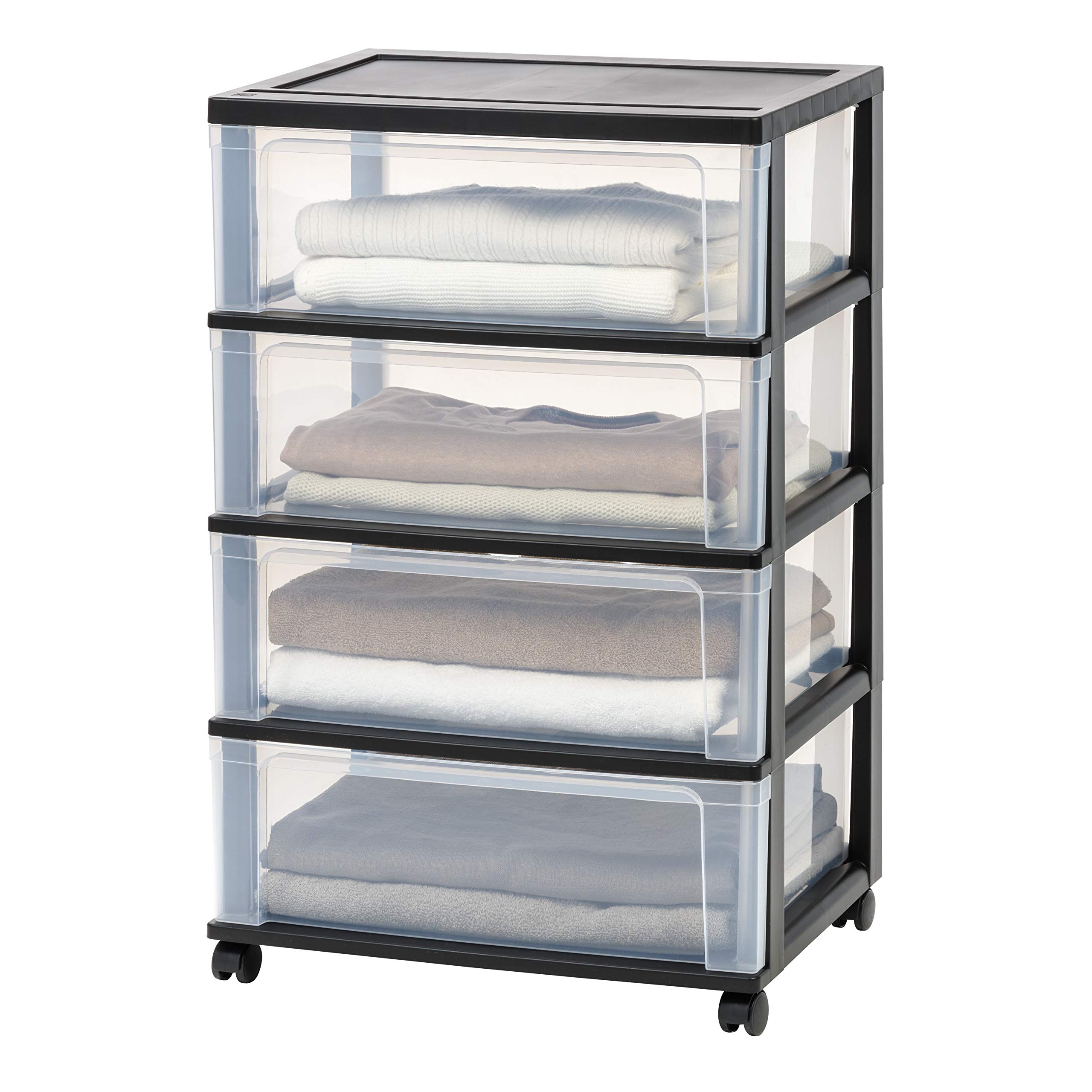 Photo 1 of IRIS USA Plastic Drawer Storage Organizer Rolling Cart, with Wheels Casters, 4-Drawers, for Art Craft Supplies Bathroom Dorm Bedroom Laundry Room, Wide, Black