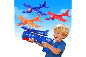 LJZJ 3 Pack Airplane Launcher Toys, 2 Flight Modes LED Foam Glider Catapult Plane, Outdoor Flying Toy for Kids, Birthday Gifts for Boy Girl 6+ Year Old, B-Day Party Supplies