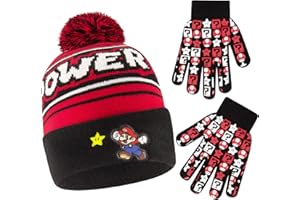 ABG Accessories boys Winter Hat and Kids Gloves Set, Super Mario Beanie for Ages 4-7