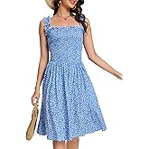 CVCPP Floral Print Sundress for Women Square Neck Sleeveless Smocked Flowy Mini Short Boho Summer Dresses