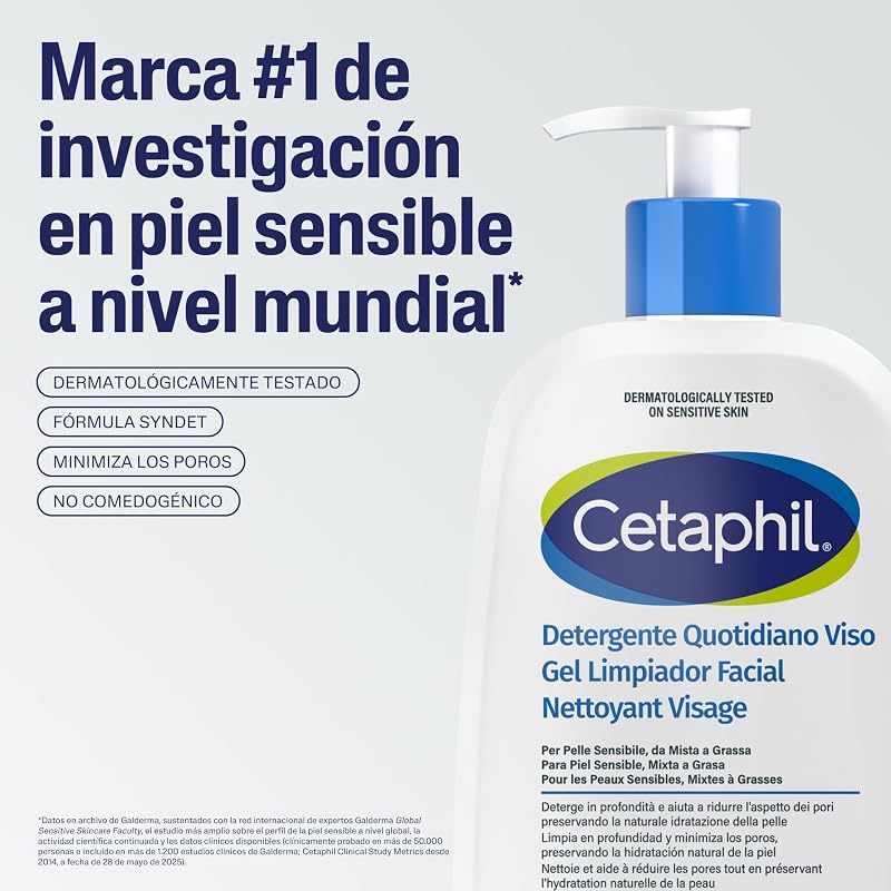 ® Gel Limpiador Facial 236ML, Piel Sensible, Mixta a Grasa, Limpia en Profundidad, exceso Sebo y maquillaje y Minimiza Poros, con Niacinamida, Glicerina y Pantenol.