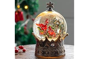 QUALDOUT Christmas Snow Globe Lantern Water Glittering Cardinal Crown with Music, USB Lined/Battery Operated Lighted Lantern for Christmas Festival Decoration Gifts