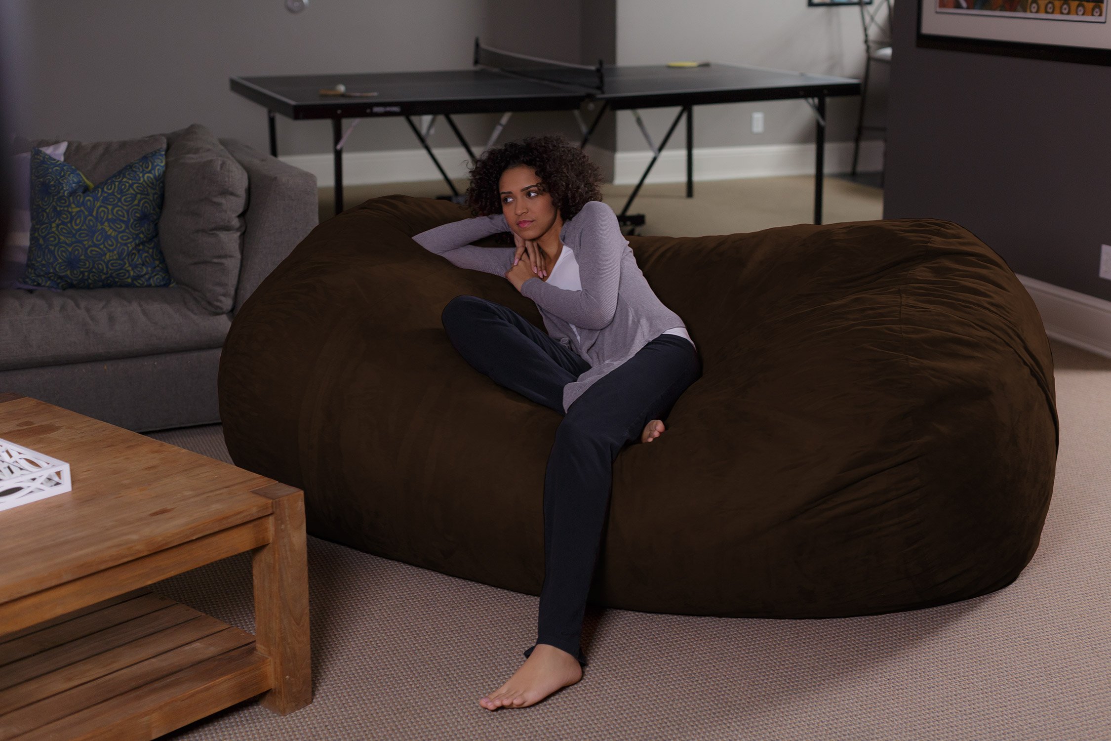 Sofa Sack - Plush Bean Bag Sofas with Super Soft Microsuede Cover - XL Memory Foam Stuffed Lounger Chairs for Kids, Adults, Couples - Jumbo Bean Bag Chair Furniture - Chocolate 7.5'