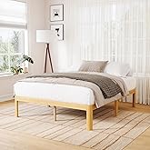Yoshiely 14 Inch Bamboo Wood Queen Size Bed Frame with Iron Leg Design, Metal Slat Support Bed Frame Queen Size Heavy Duty, No Box Spring Needed, Easy Assembly, Noise Free, Reinforced