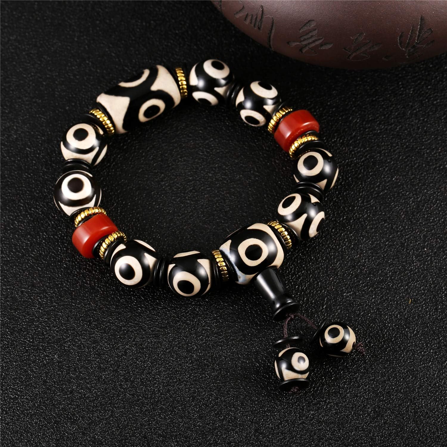 Feng Shui Bracelet For Women Men Fengshui Protective Black White Combination Tibetan Dzi Beads Bracelet Amulet Bangle Attract Good Luck Happiness Wealth: Jewelry