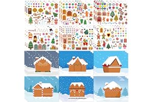 DUJAA 36 Sheets Make a Gingerbread House Stickers - Make Your Own Gingerbread House Stickers, Christmas Party Favor for Kids, Christmas Stickers for Gifts Goodie Bag Stocking Stuffers(12 Set)