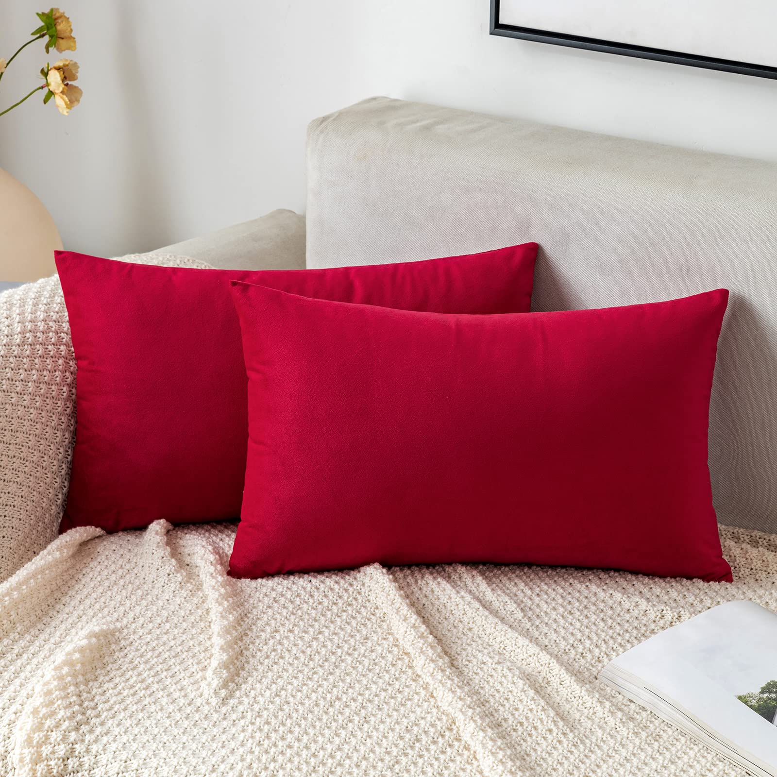 EMEMA Velvet Cushion Covers Scarlet Decorative Throw Pillow Case 12x20 Inch 30x50 cm Pillow Covers for Livingroom Sofa Bedroom Pack of 2 — image 1
