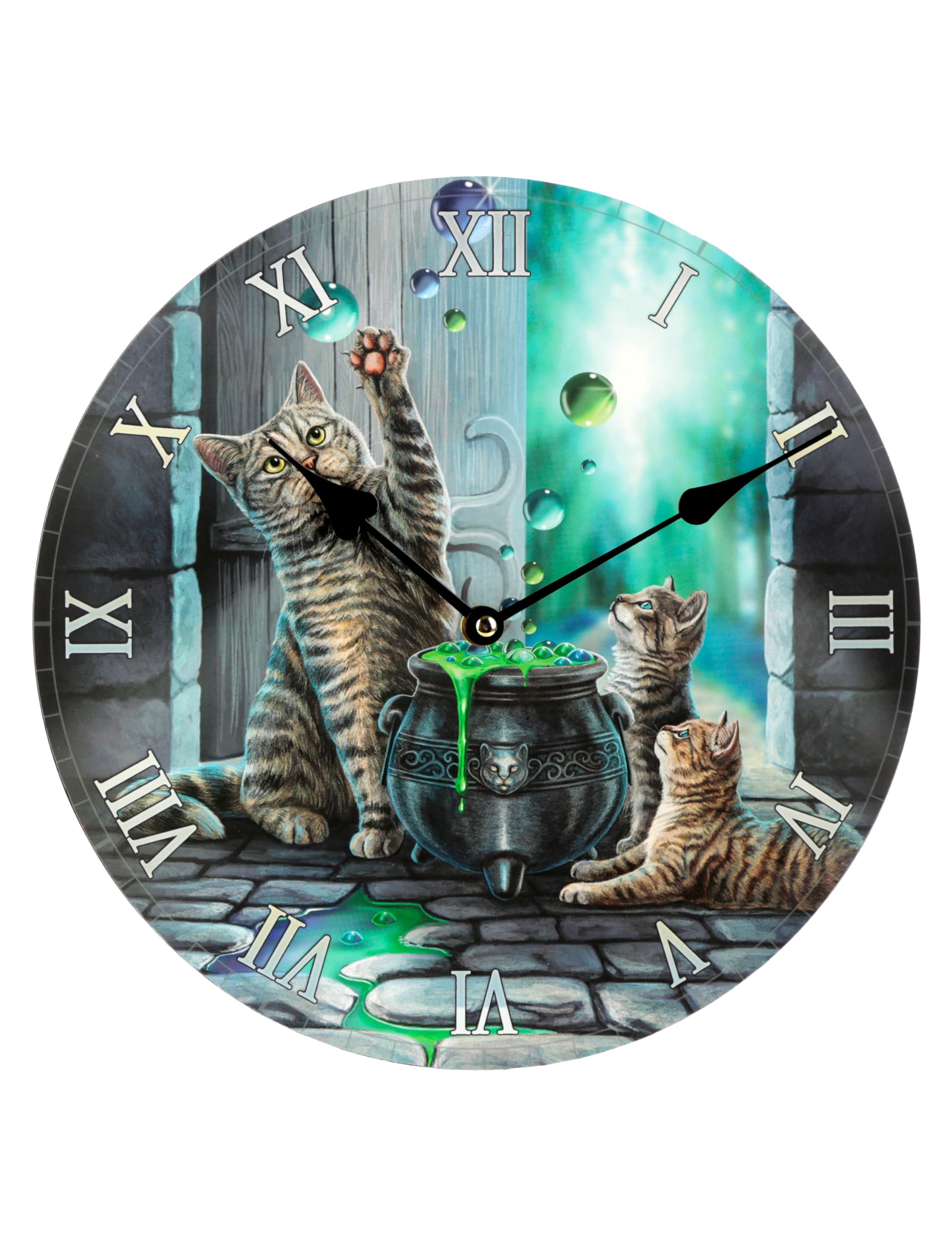Lisa Parker Decorative Wall Clock-Cat Hubble Bubble, MDF, Multi, Height Width 30cm Depth 3.5cm
