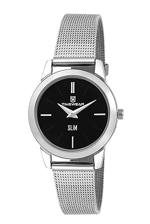 Analog Formal Black Dial Silver Chain Watch for Women - 199BDTL