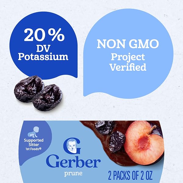 GERBER STAGE 1 BABY FOOD, PRUNE PUREE TUBS, NO ARTIFICIAL COLORS OR FLAVORS, BABY PUREE, 16-PACK