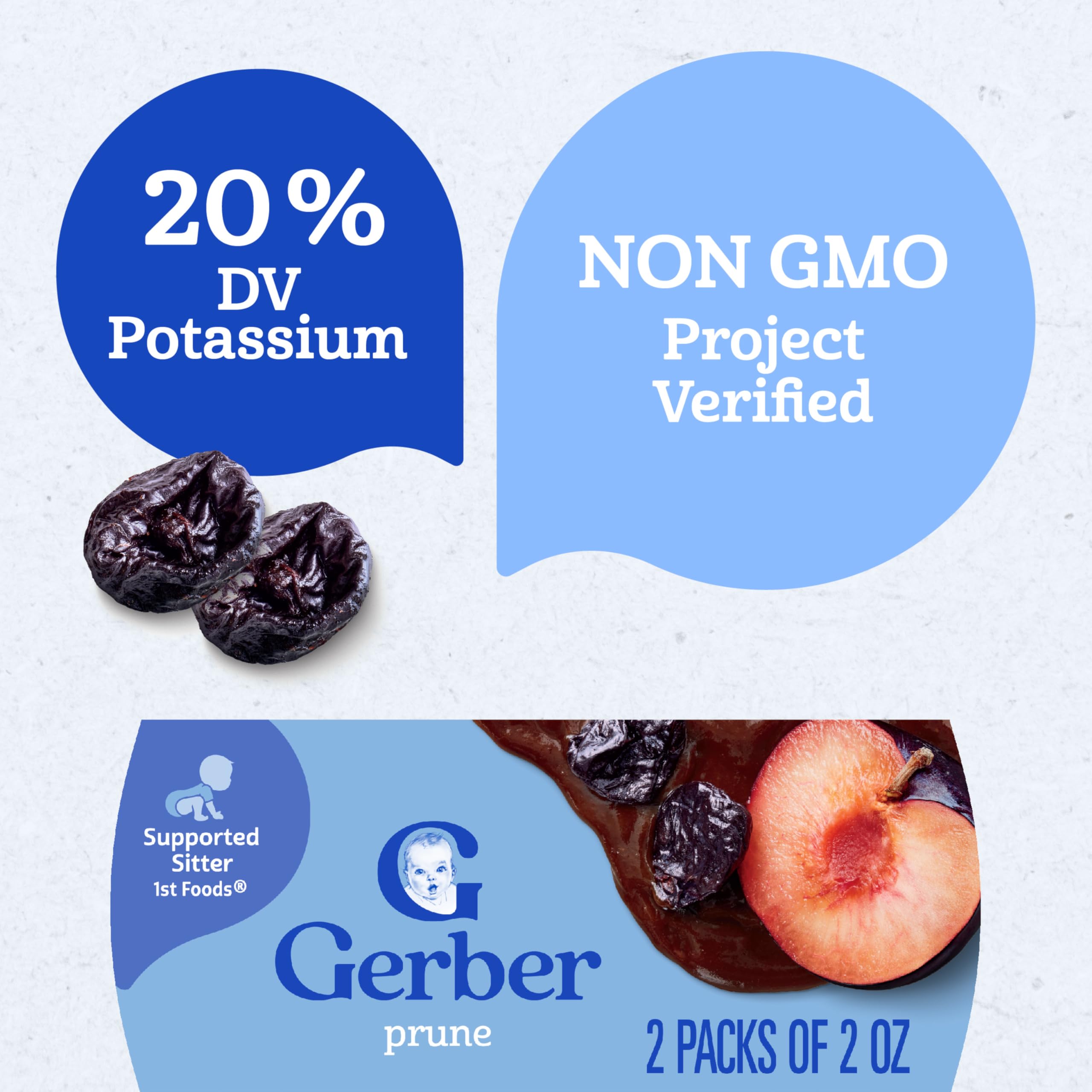 Gerber Stage 1 Baby Food, Prune Puree Tubs, No Artificial Colors or Flavors, Baby Puree, 16-Pack