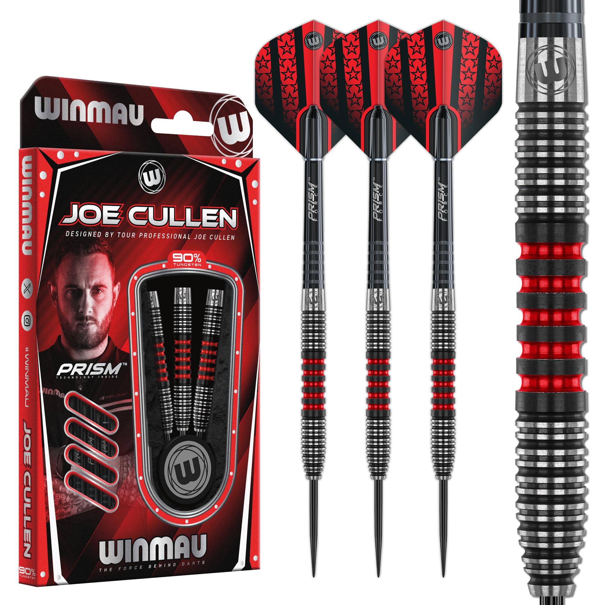 WINMAU Darts - Joe Cullen Special Edition 21g - 90% Tungsten Darts Set - Professional Steel Tip Dart Set with Dart Flights and Shafts